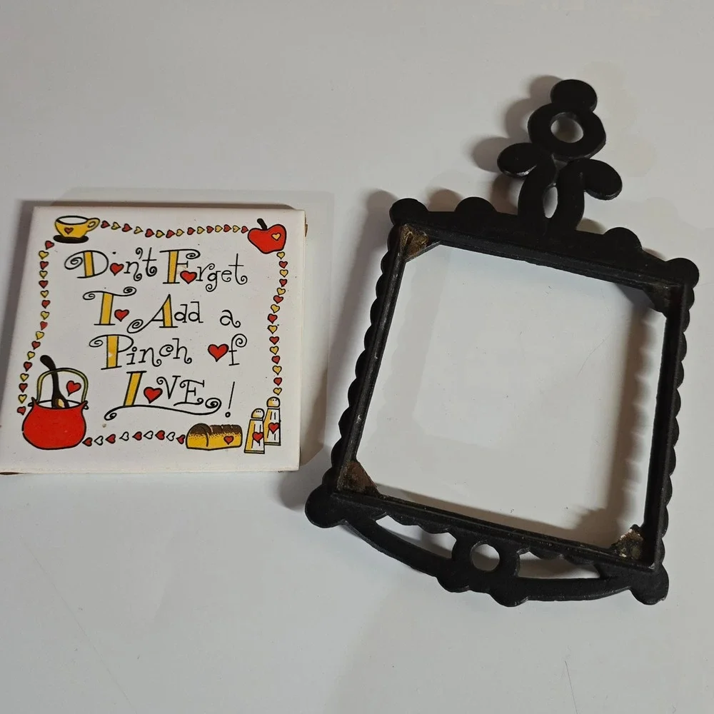VTG Cast Iron Tile Trivet Hot Pad 